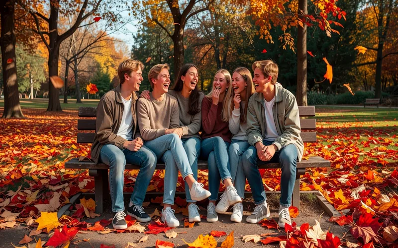 Groupe d'adolescents riant ensemble dans un parc