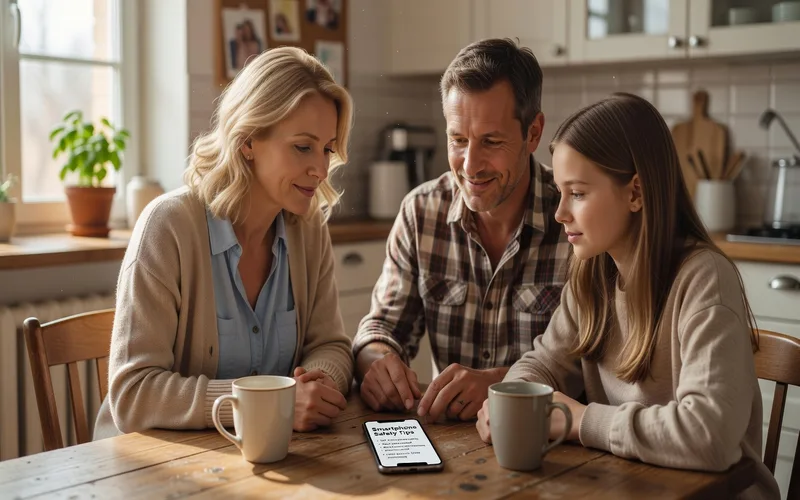 Parents discutant de securite en ligne avec leur adolescent