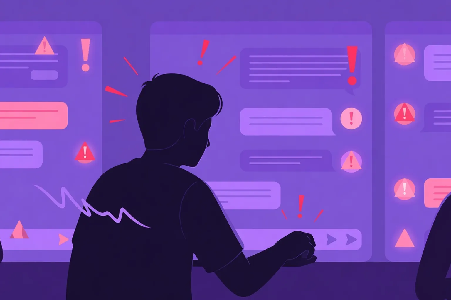 Adolescent anonymisé bloquant un contact sur son écran, geste de protection