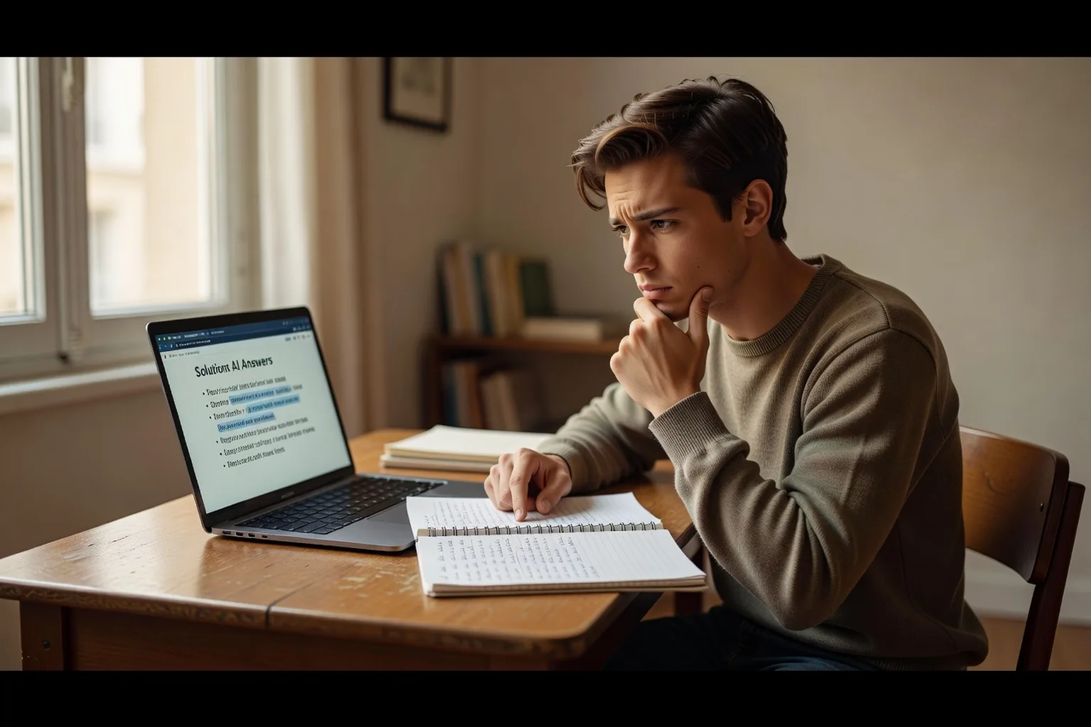 Élève comparant ses notes de cours avec les réponses proposées par un assistant IA