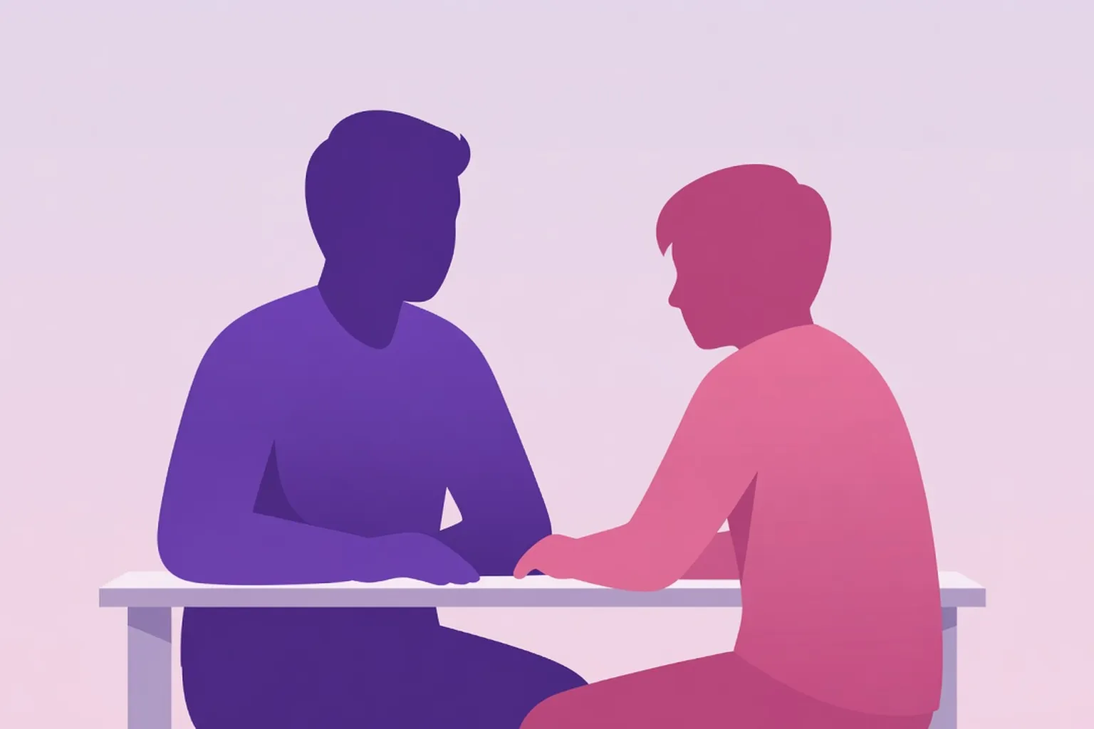 Parent et adolescent discutant calmement à la maison, scène apaisée