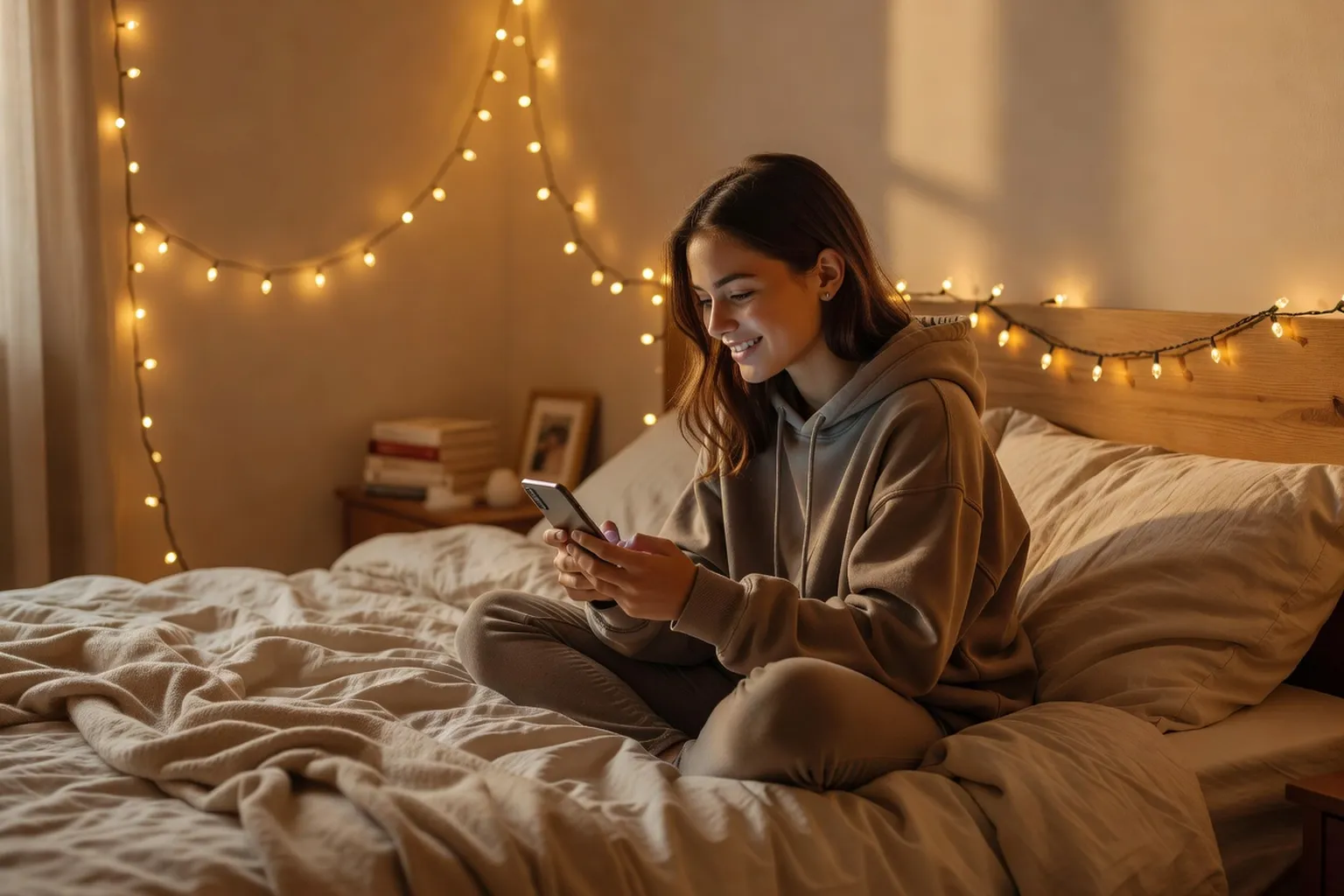 Adolescent utilisant une application de chat dans un environnement calme