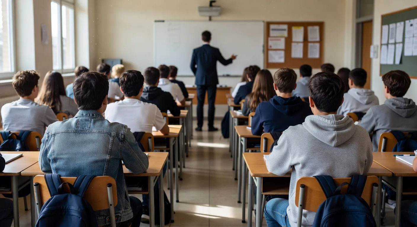 Atelier d'éducation numérique avec adolescents en salle de classe, visages flous pour anonymat