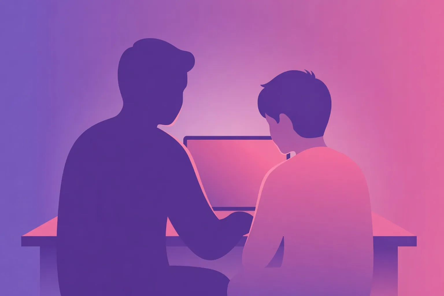 Parent et adolescent discutant sereinement devant un écran
