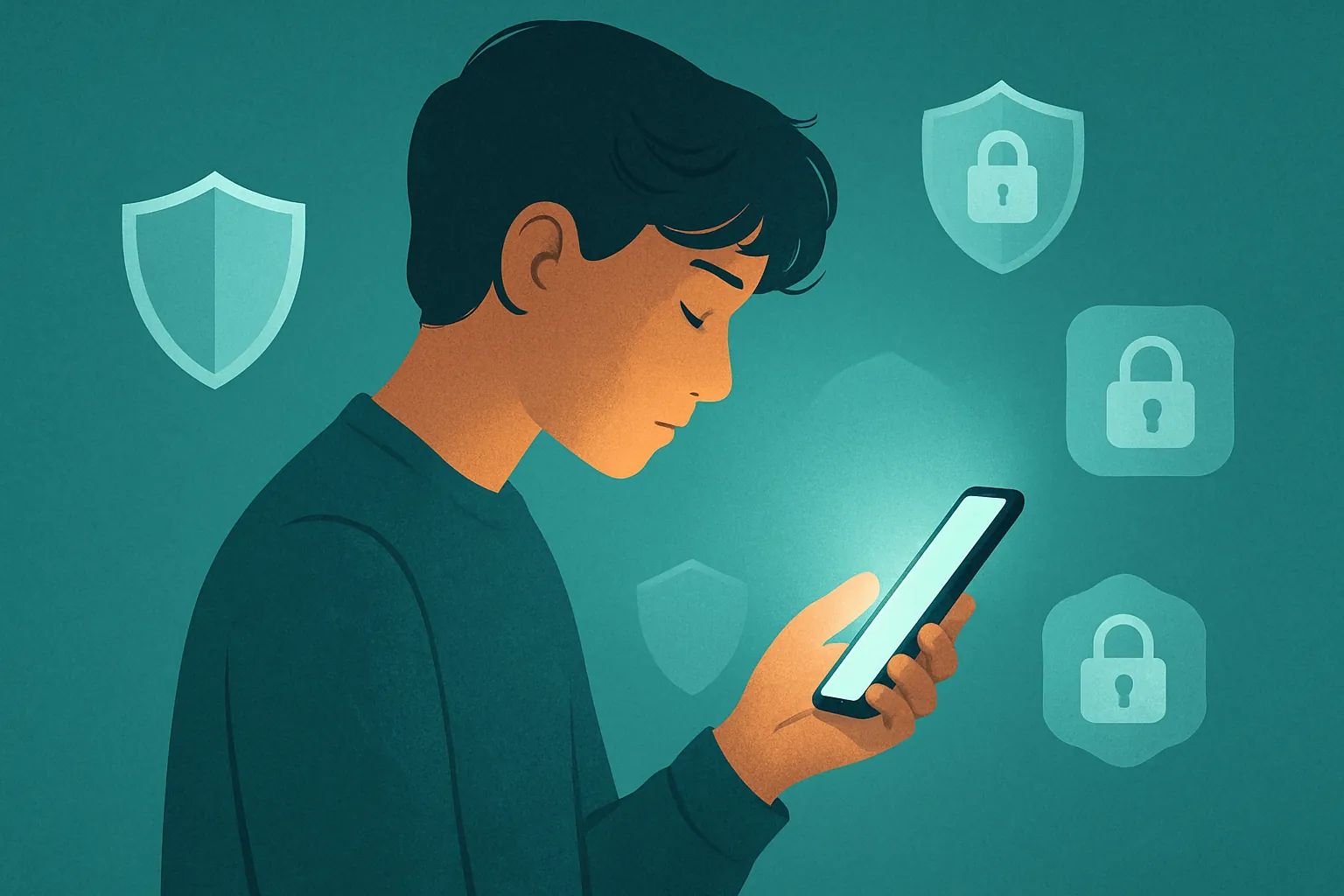 Adolescent réfléchissant à la protection de son identité numérique sur un tchat ado