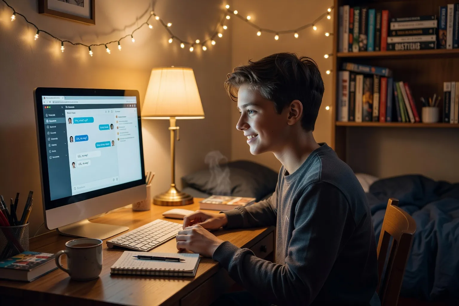 Ado timide sur un tchat en ligne — premier pas vers des amis