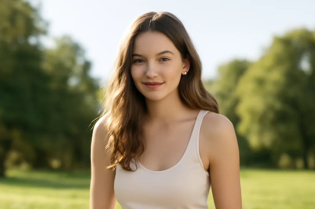 Adolescente sur un balcon ensoleillé avec vue sur l'océan, regard pensif