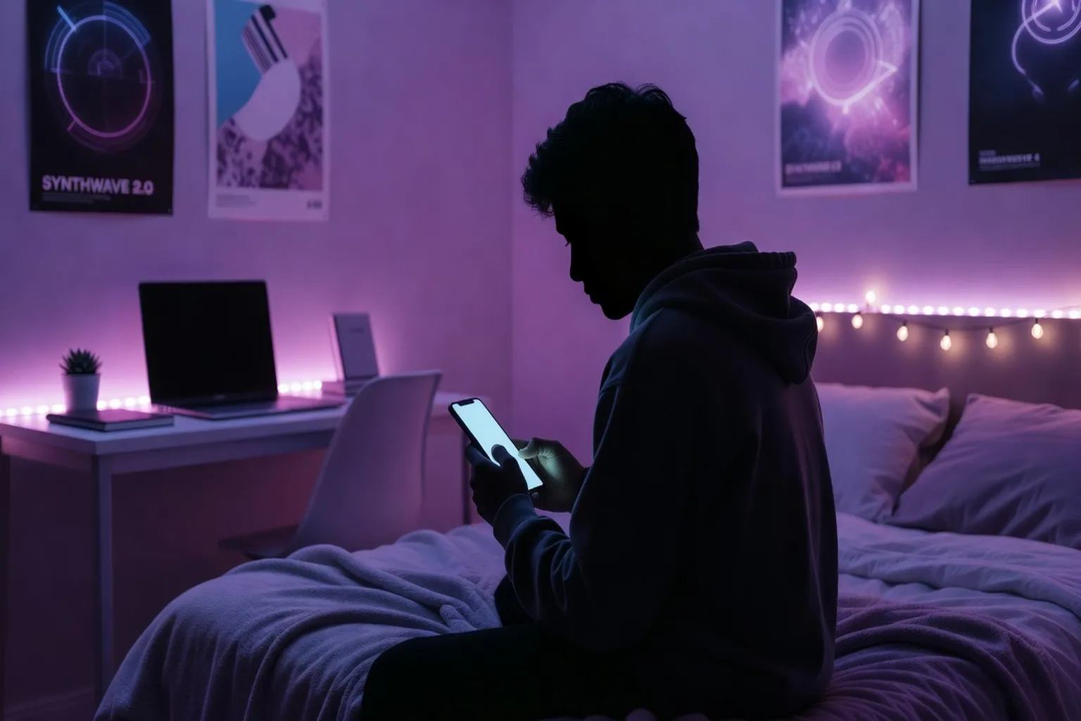 Ado chat gratuit et sécurisé en 2026 — silhouette d'adolescent sur smartphone
