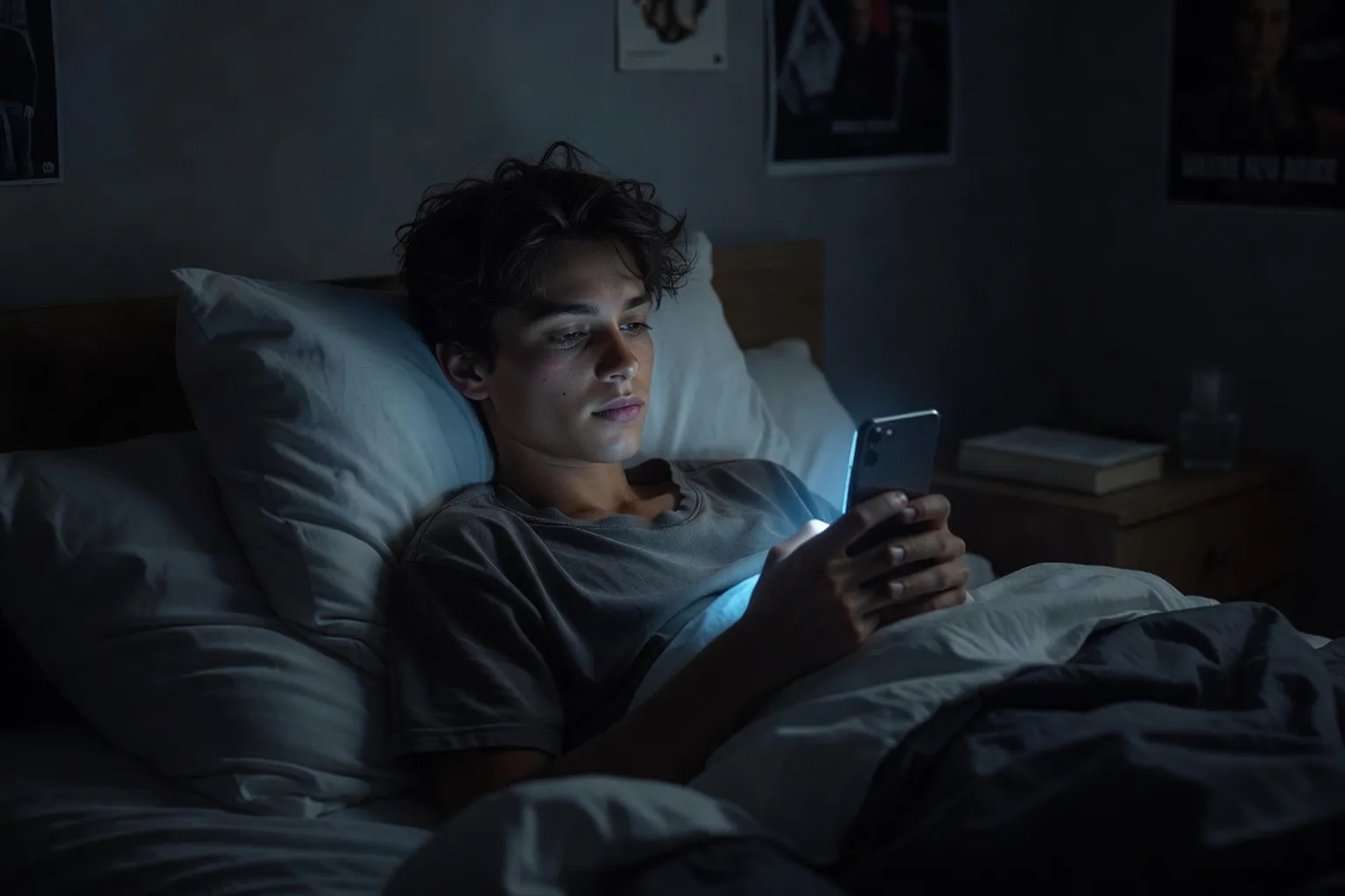Adolescent utilisant un téléphone la nuit — impact sur le sommeil
