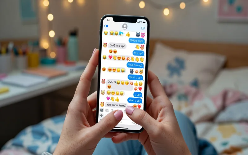 Adolescente engageant une conversation sur un tchat en ligne