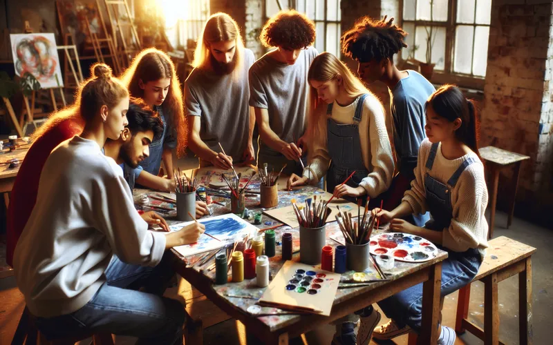 Adolescents collaborant a un atelier creatif pour rencontrer des amis