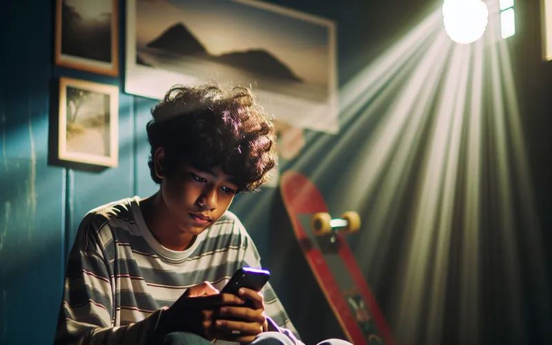 Adolescent reflechissant a la securite sur un tchat ado en ligne