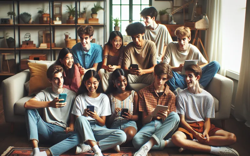 Groupe d'adolescents discutant sur un tchat ado gratuit sans inscription